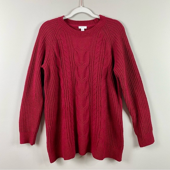 J. Jill NWT Chenille Cabled Tunic In Cherrywine Color Size Medium - Picture 1 of 14